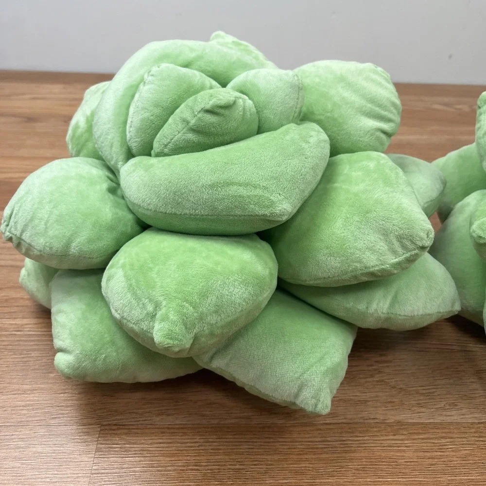 Set of 2 Green Philosophy Co Succulent Pillows 3D Cactus Plush Throw Accent